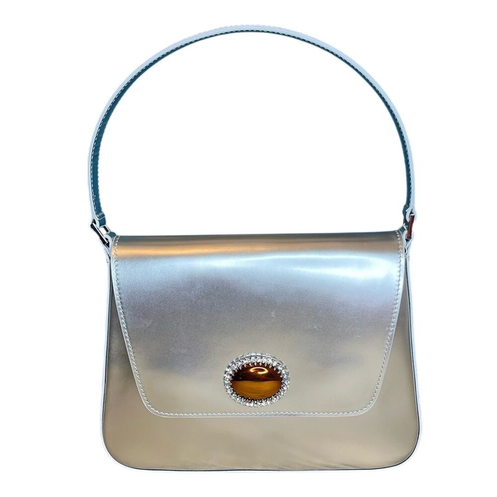 Valentina Rangoni Perfetta Cameo Jewel Shoulder Bag Silver Calfskin Leather